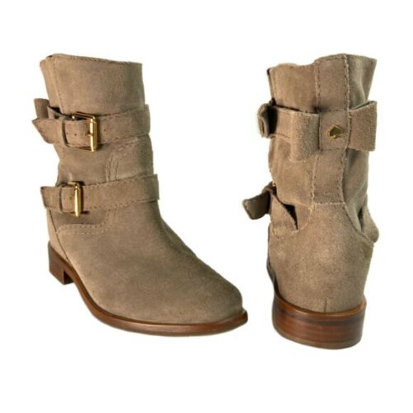 Kate Spade New York Short Boot Size 5.5 Tan Suede Ankle Buckle Brazil - Picture 3 of 13
